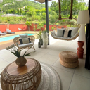 PHIL - Table basse en rotin naturel et bois naturel D80 h35 cm