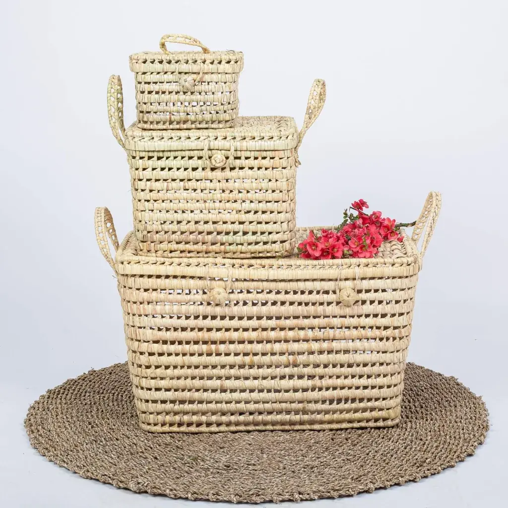 PILOU - Moyen coffre de rangement en feuilles de palmier doum L40xl25xh30cm