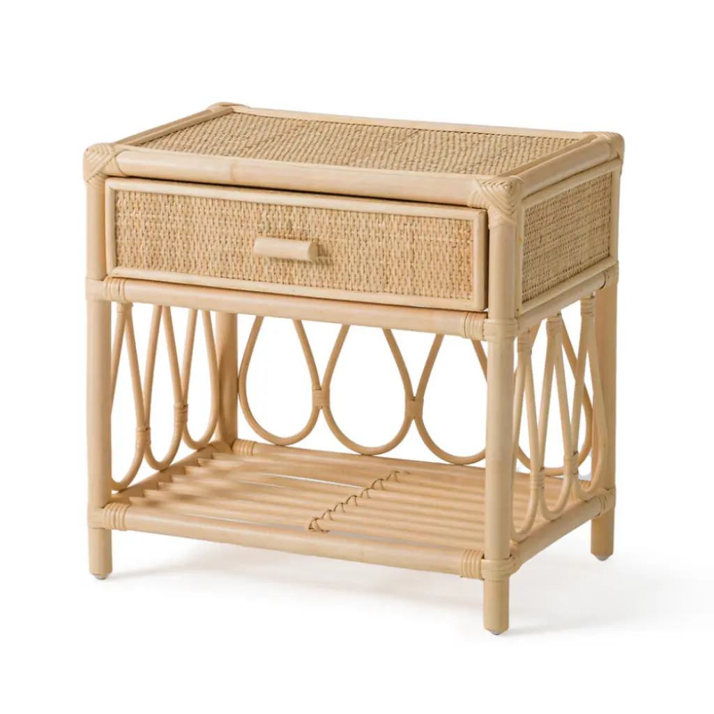 PRISCA - Table de chevet en rotin avec tiroir 45Lxl45xH30cm