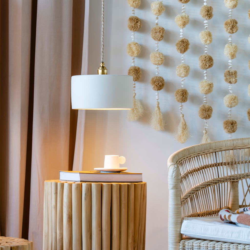 ODILE - Suspension en terre cuite Blanche  D24cm H14cm