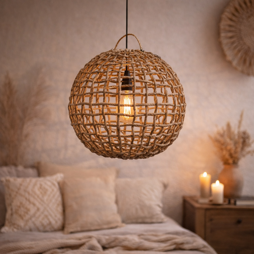 SNOOP - Suspension en feuille de bananier ronde  D43*H43cm