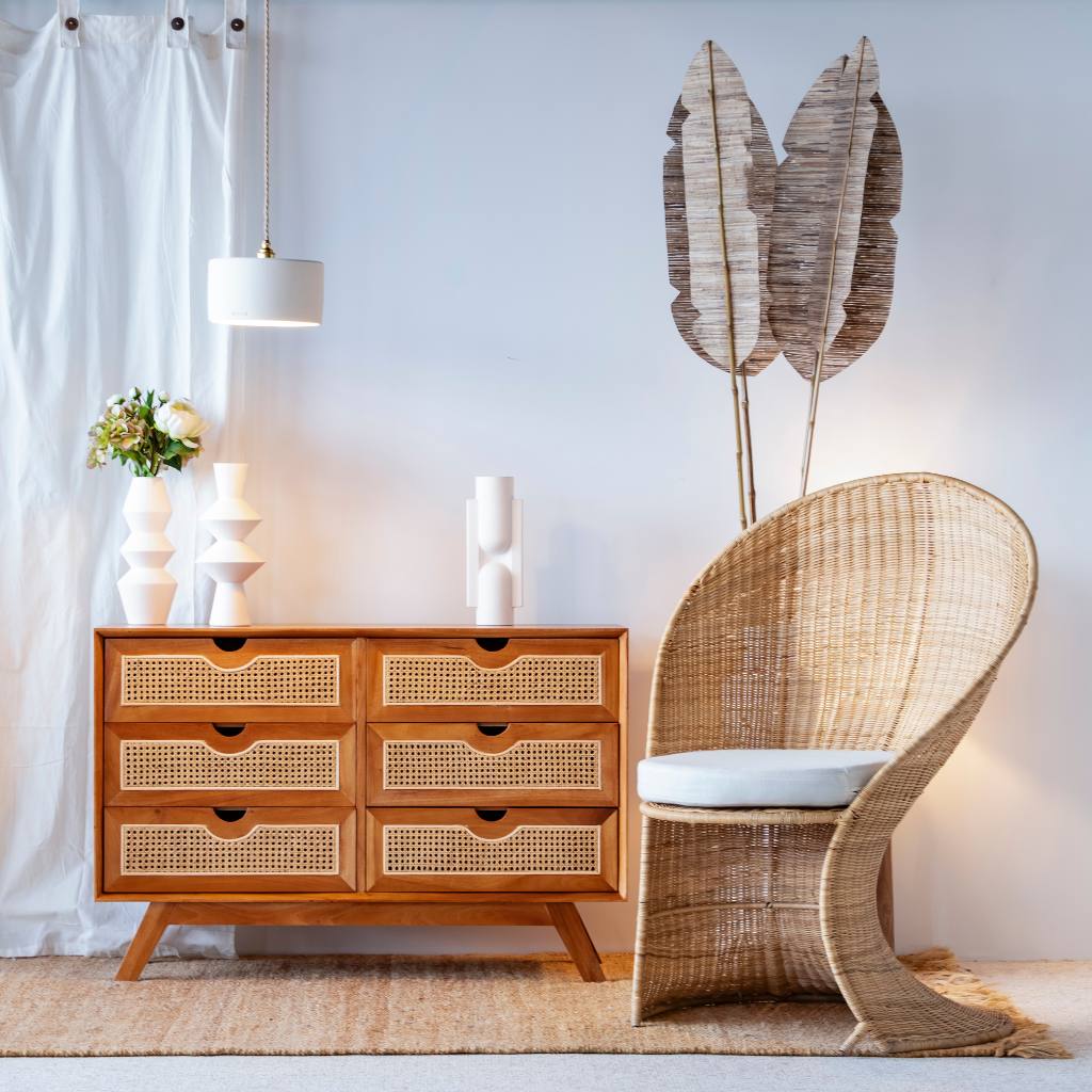 LINZO - Fauteuil rotin pièce unique  H10, L85, P78 cm