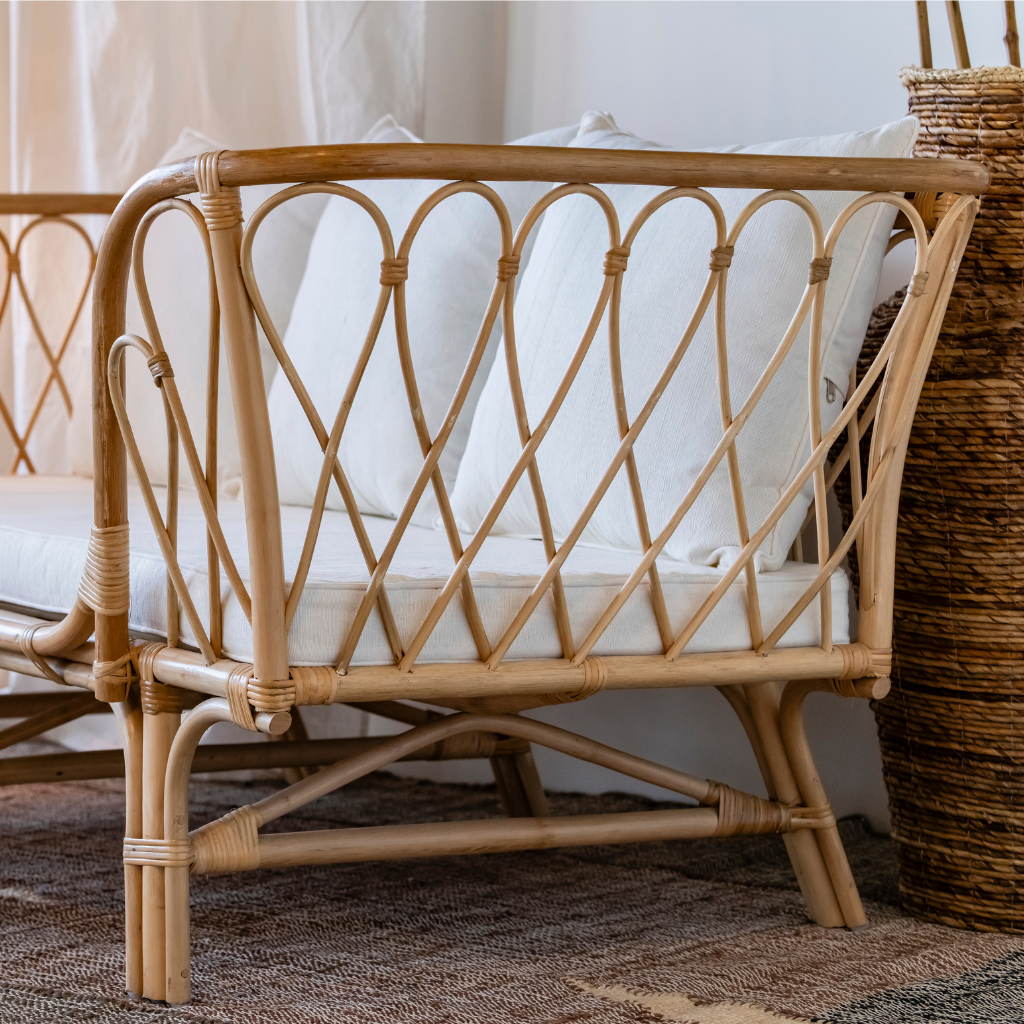 TAHITI - Banquette en rotin avec  coussins  L157xl80xH72cm