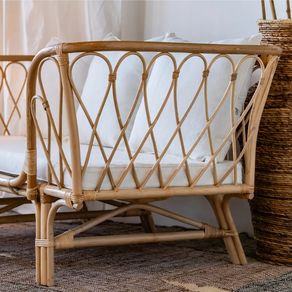 TAHITI - Banquette en rotin avec  coussins  L157xl80xH72cm