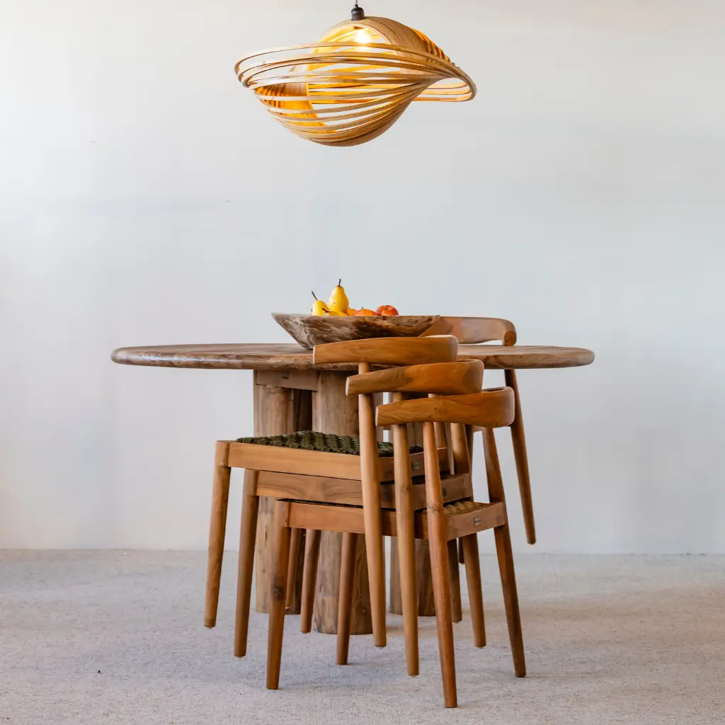AMBIA - Chaise en bois de teck et corde synthétique verte
