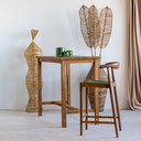 AMBIA - Chaise haute de bar en teck et corde kaki