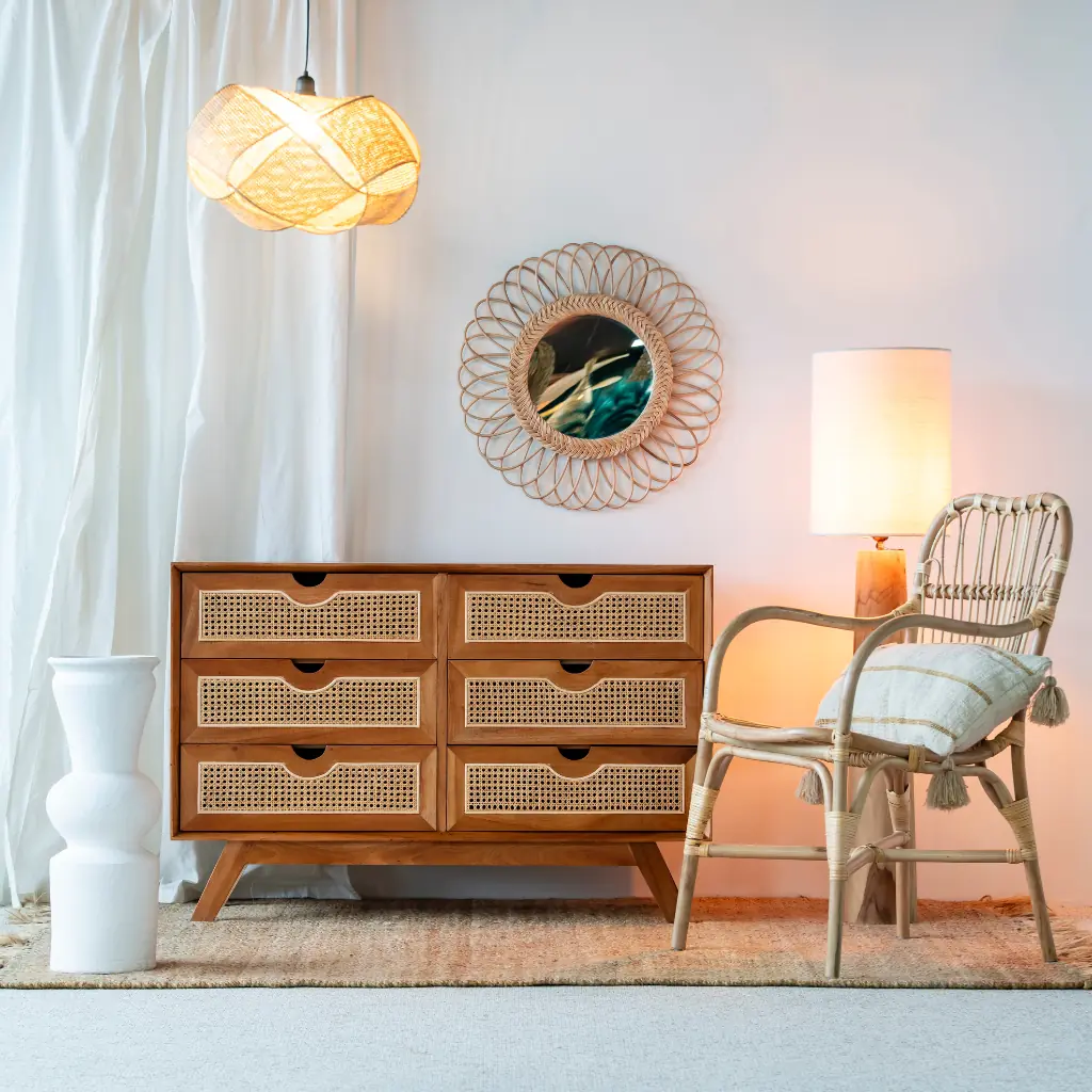 NELLY - Chaise en rotin avec accoudoirs
