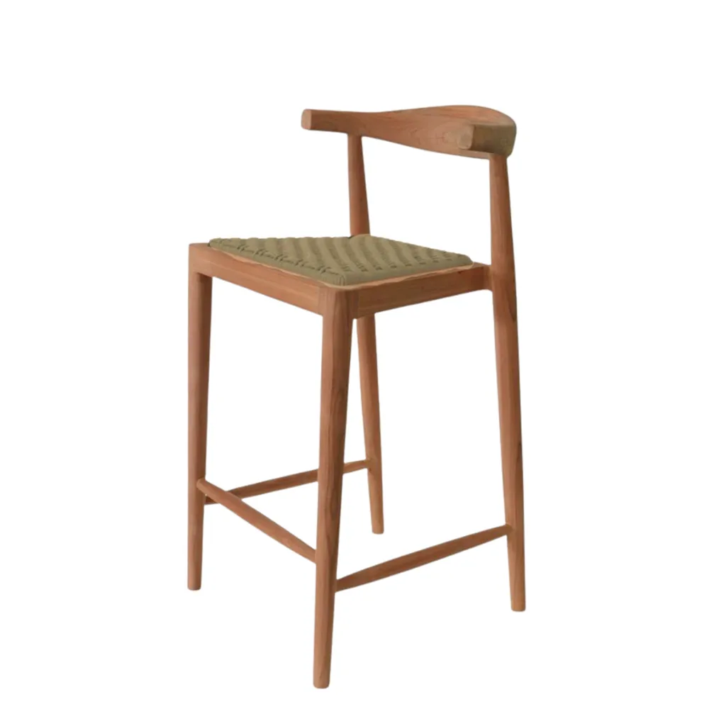 AMBIA - Chaise haute de bar en teck et corde naturel