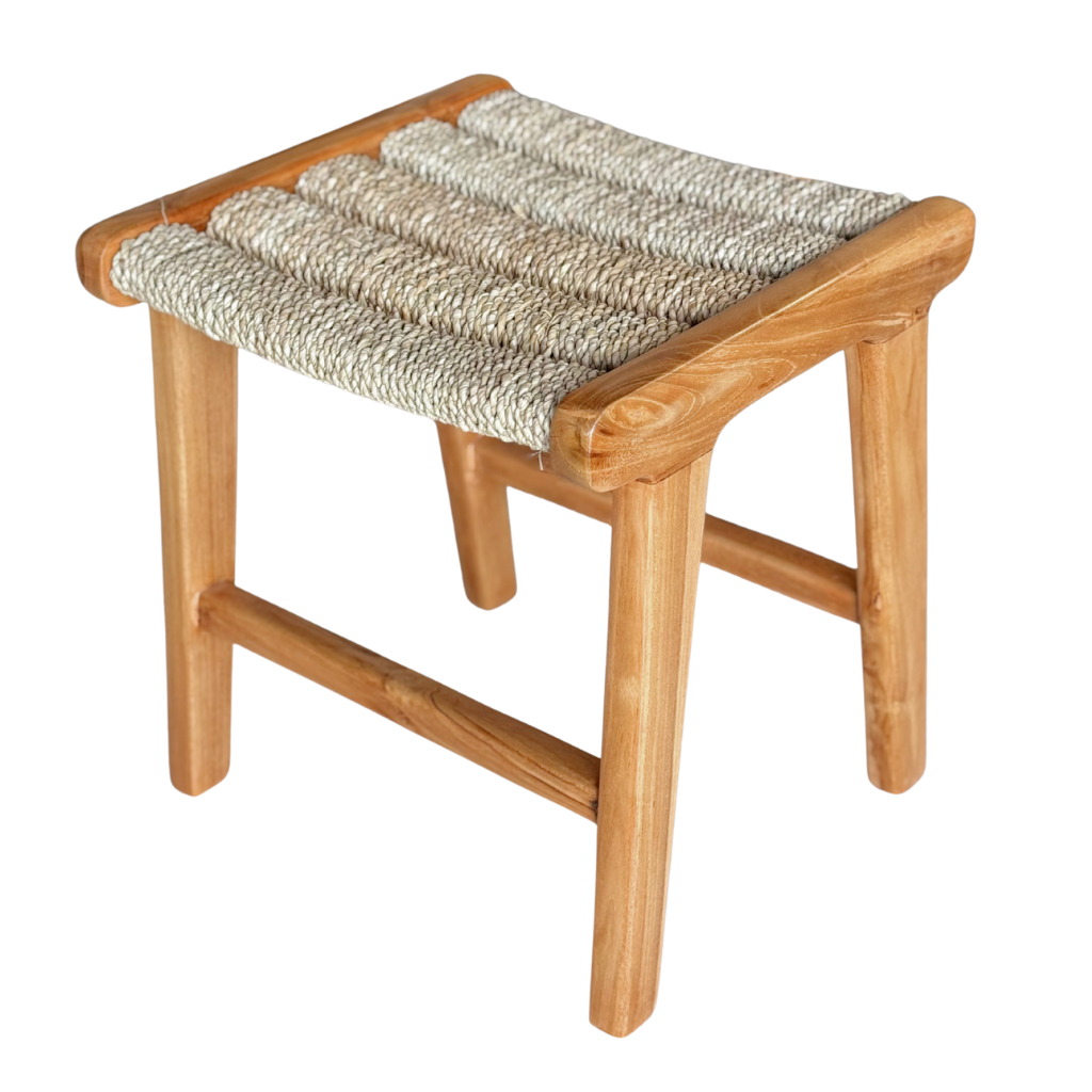 ALICE - Tabouret en teck et jonc de mer L41*l41*H36cm