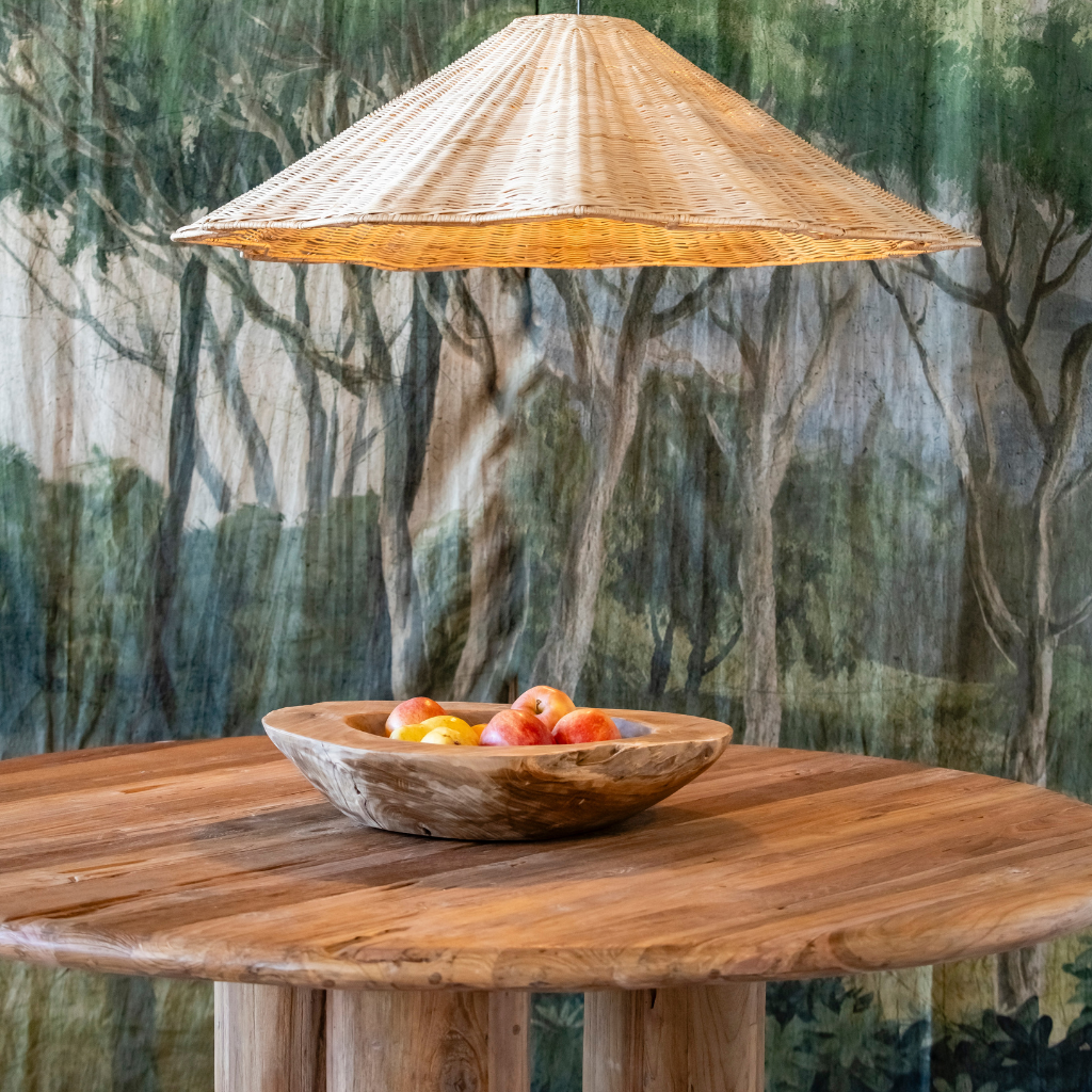 RONNY - Table ronde avec pieds en teck recyclé