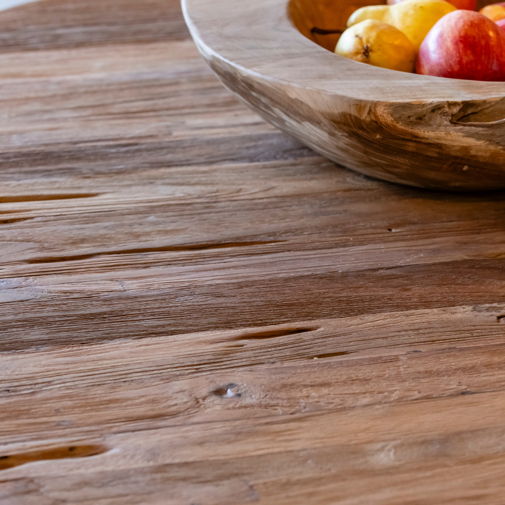 RONNY - Table ronde avec pieds en teck recyclé