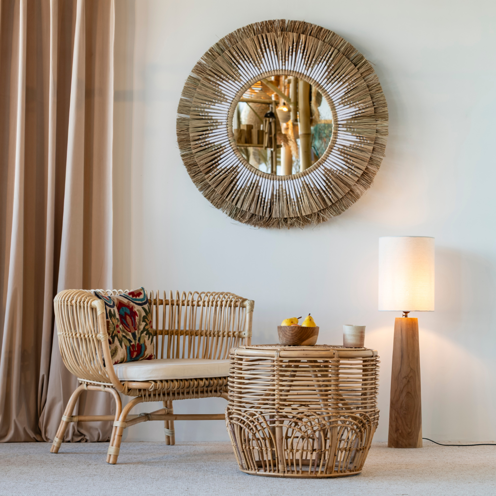 TALIA - Miroir rond en jonc tressé