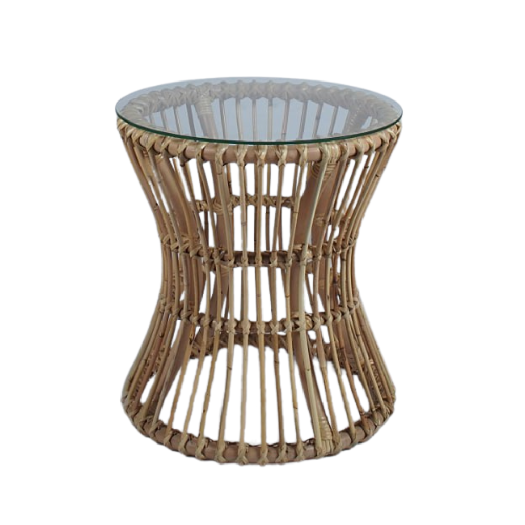 KAYU - Table basse en rotin avec un plateau en verre