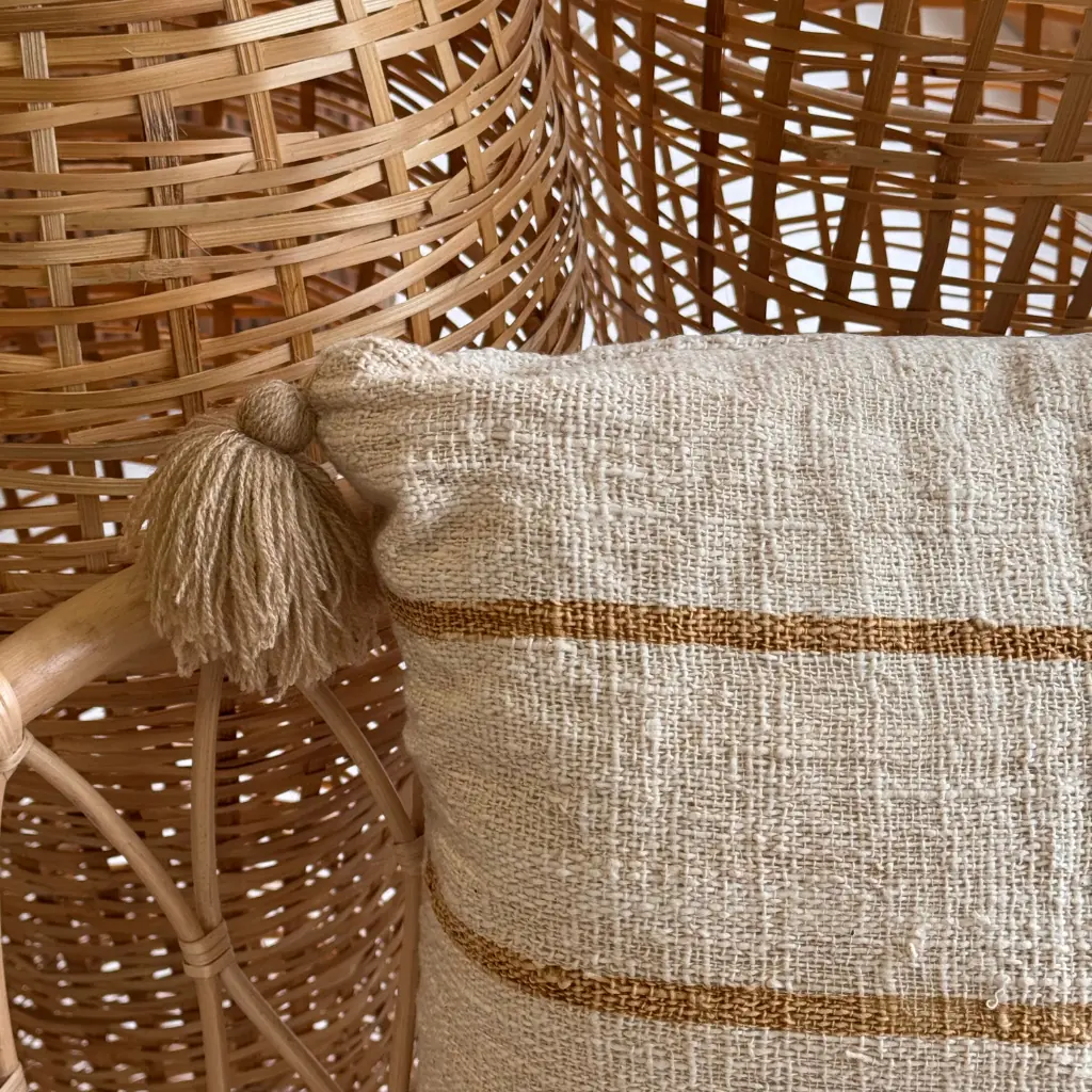 VANILLE - Coussin carré blanc rayure