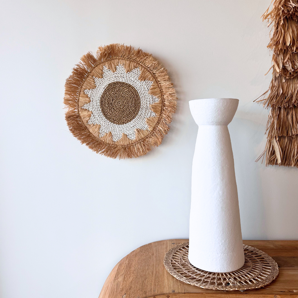 STAR - Déco mural rond étoile raphia nat & blanc