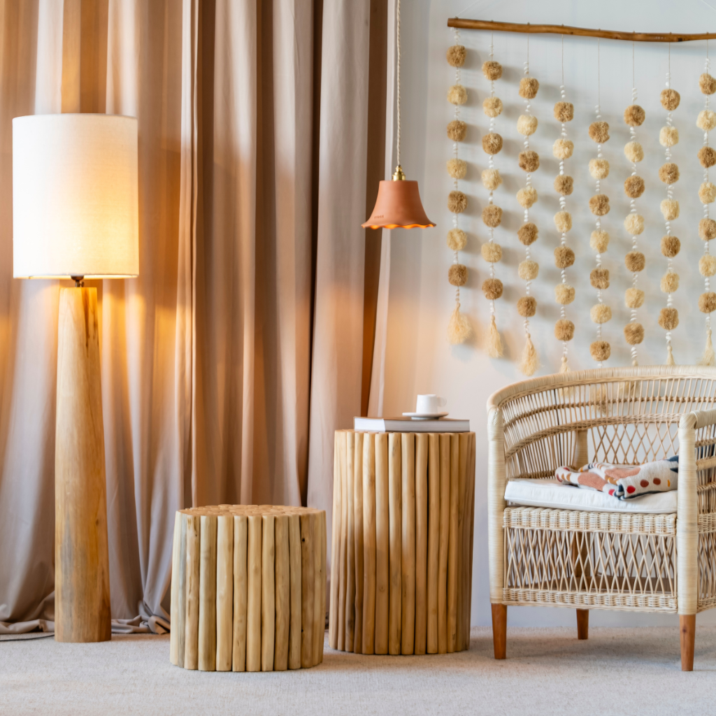 AGATHE XL - Lampe à poser en teck et abat-jour en lin