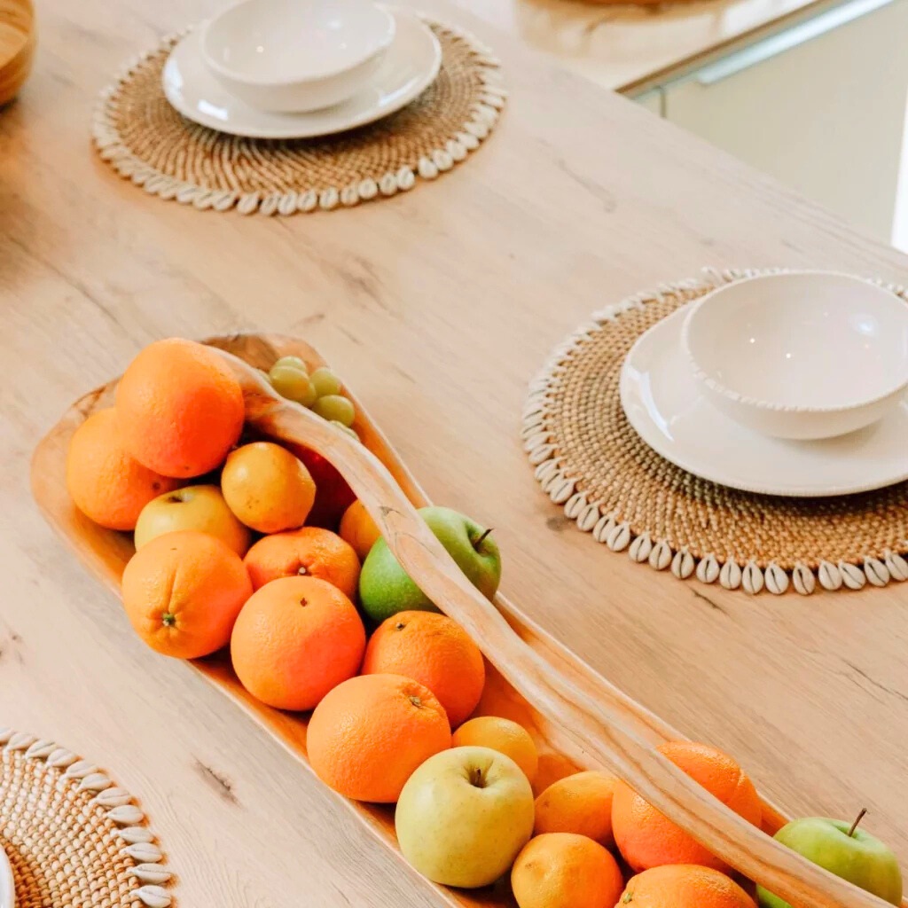 CAURI - Lot de 4 sets en rotin et coquillage naturel