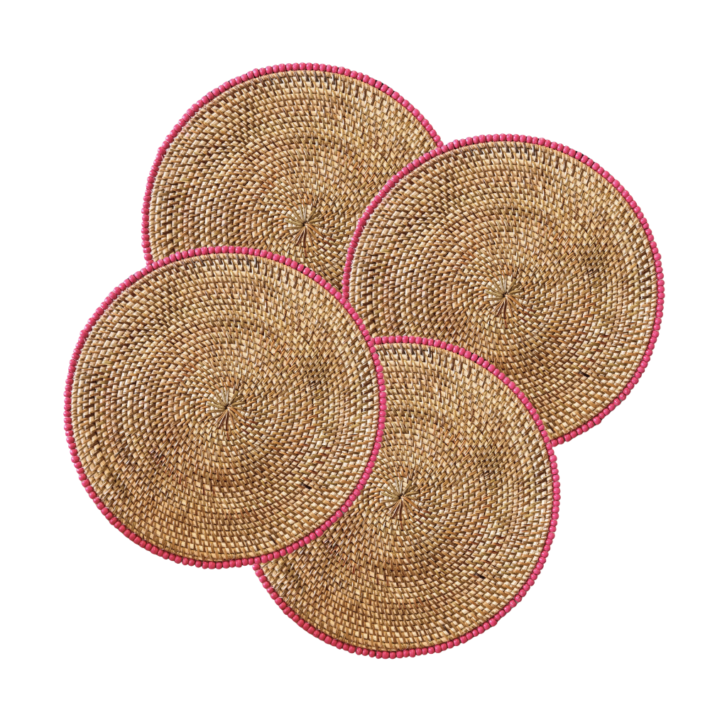 PERLE - Set en rotin et perles - couleur rose