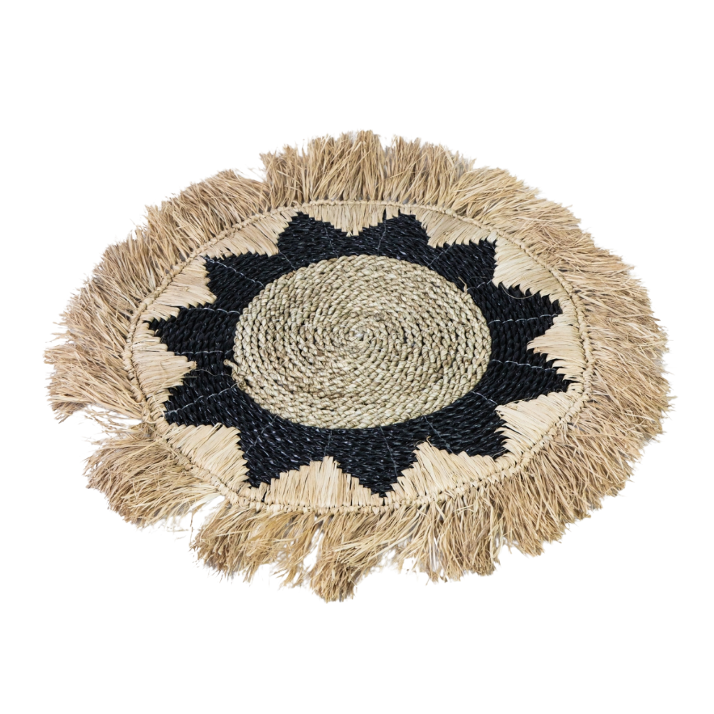 STAR - Déco mural rond étoile raphia nat & noir