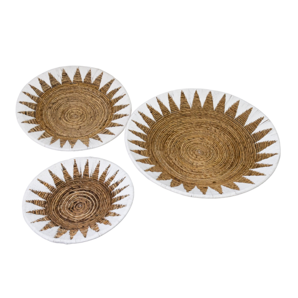 NOEMIE - Décor mural en laine et osier set de 3 pièces