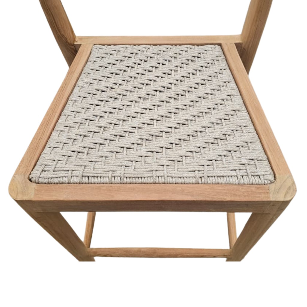 AMBIA - Chaise haute de bar en teck et corde naturel