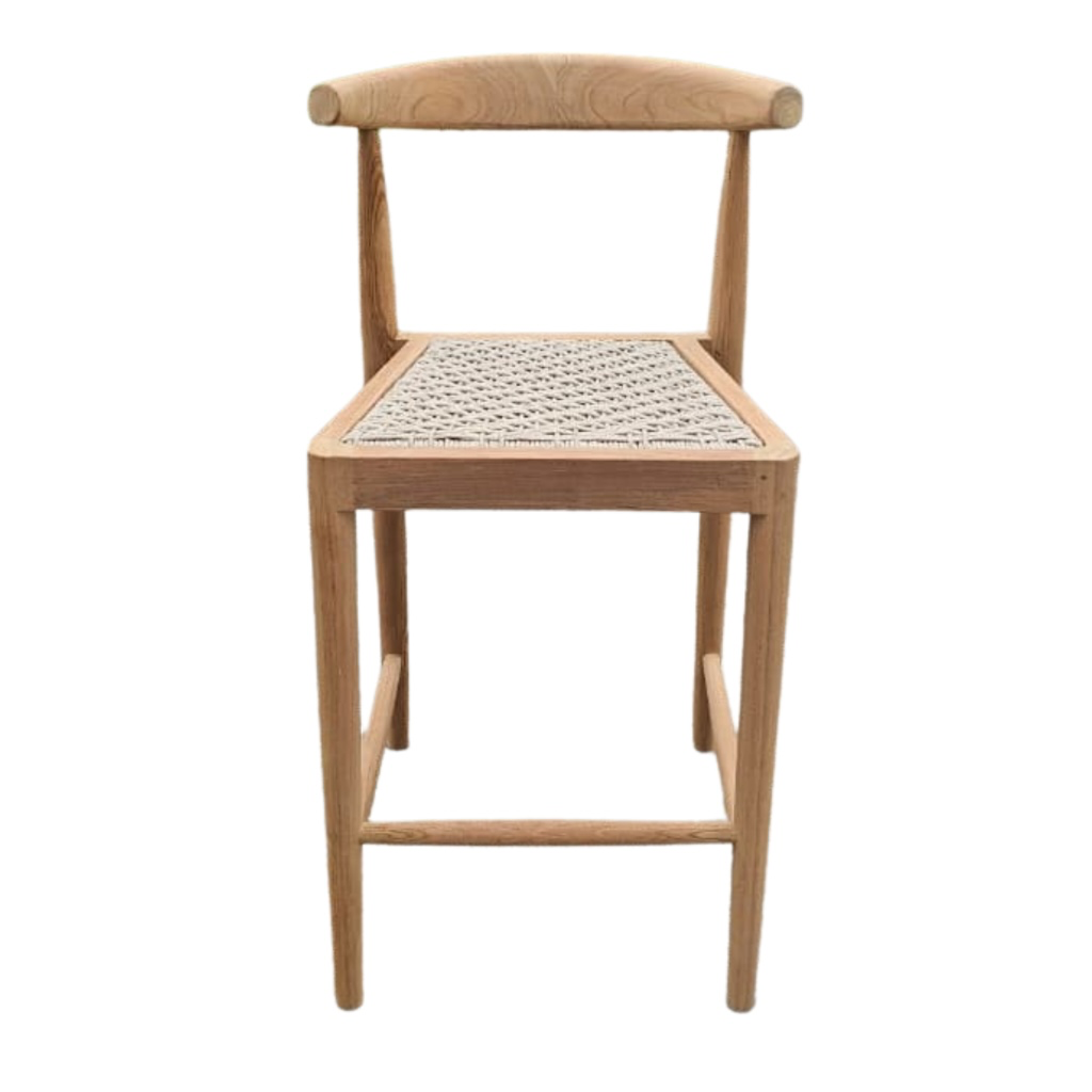 AMBIA - Chaise haute de bar en teck et corde naturel