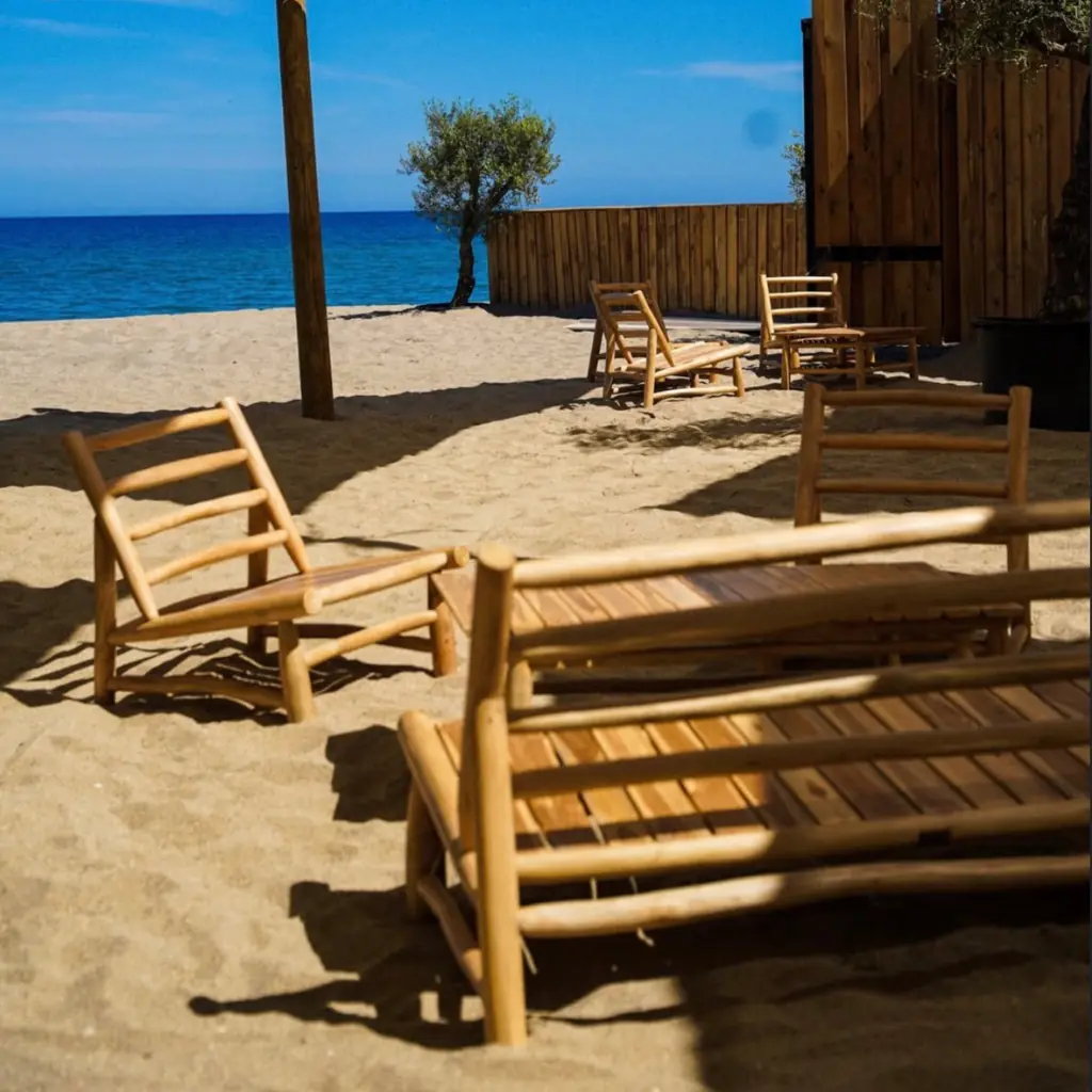 YAGO - Banquette en teck avec coussin outdoor
