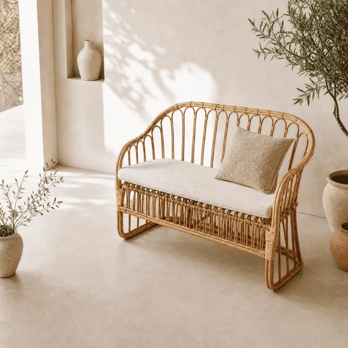 LIVIO - Banquette en rotin avec coussin d'assise