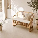 LIVIO - Banquette en rotin avec coussin d'assise