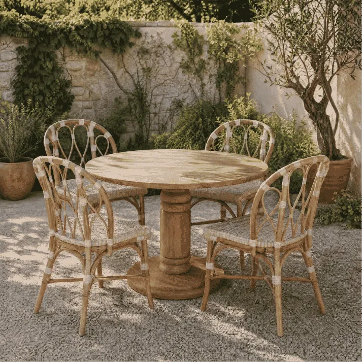 JANETTE - Chaise bistrot blanche en rotin naturel et rotin synthétique