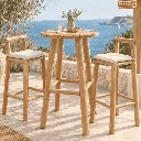 GABY - Chaise haute en bois de teck avec coussin pour extérieur