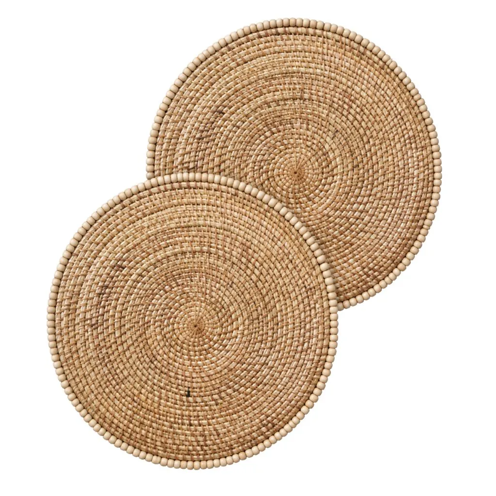 PERLE - Lot de 2 sets de table en rotin et perle naturelle