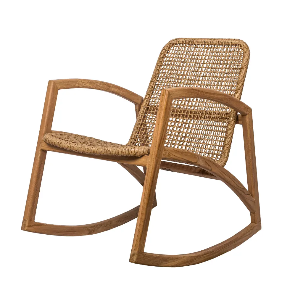 ANNA - Rocking chair en teck et corde synthétique L61*l75*H75