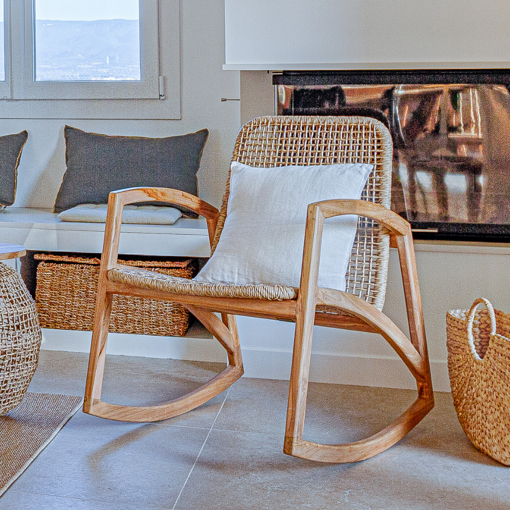 ANNA - Rocking chair en teck et corde synthétique L61*l75*H75