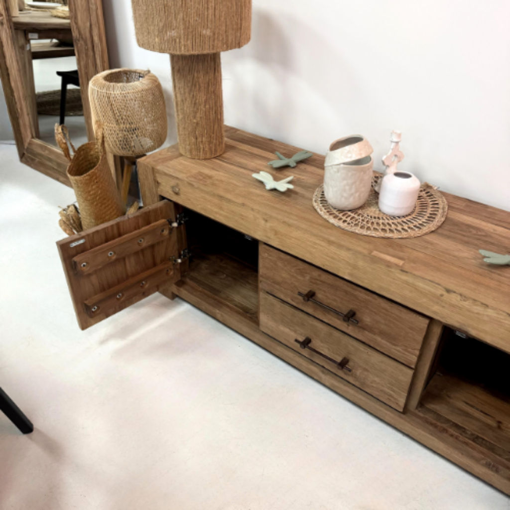 ACHILLE - Buffet TV en teck recyclé 165X45X60