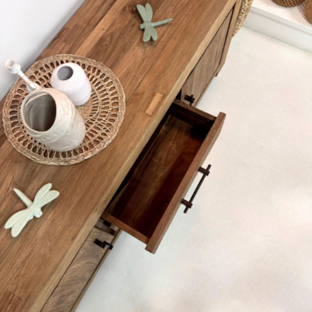 ACHILLE - Buffet TV en teck recyclé 165X45X60