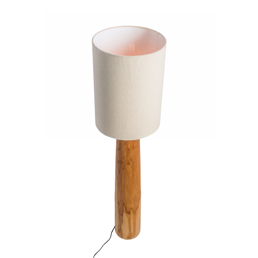 AGATHE - Lampe à poser en teck et abat-jour en lin S H100cm