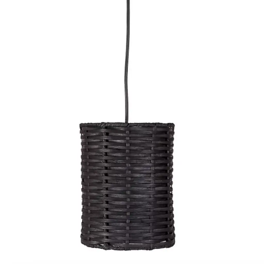 BLACK YUNIS - Suspension cylindrique noir en rotin D16xH20,5cm