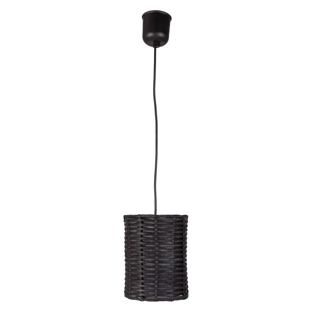 BLACK YUNIS - Suspension cylindrique noir en rotin D16xH20,5cm