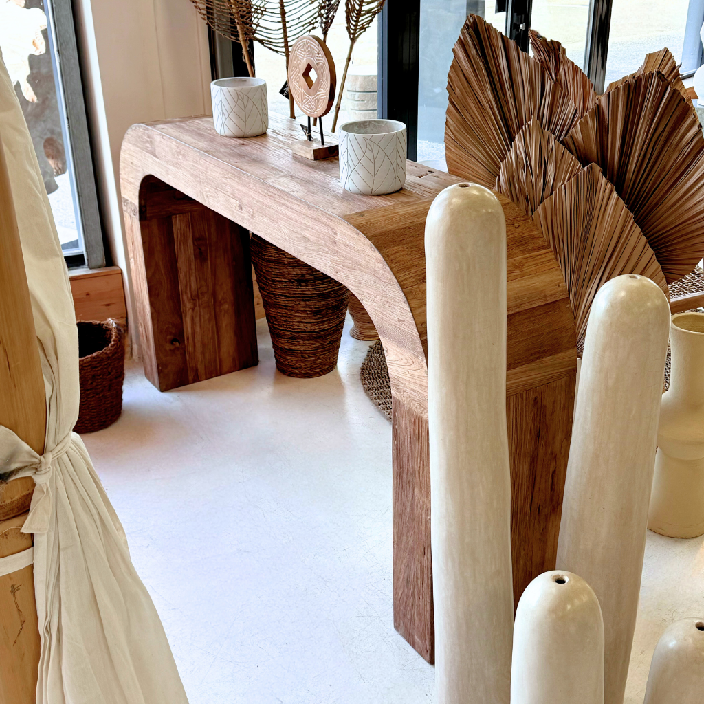 DOM - Comptoir arrondi en teck recyclé - 180x40x100cm