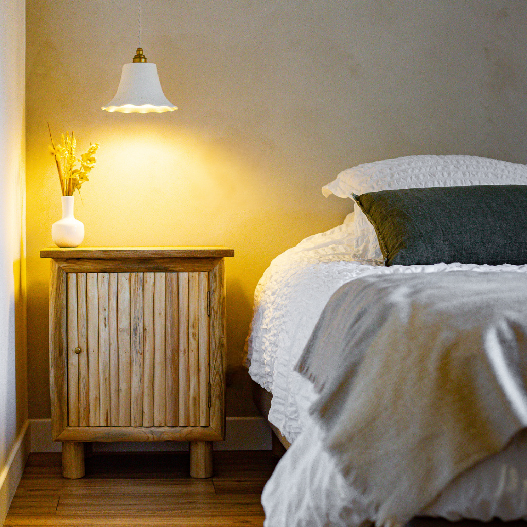 ELODIE - Suspension dentelée en terre cuite blanche D21cmxH15cm