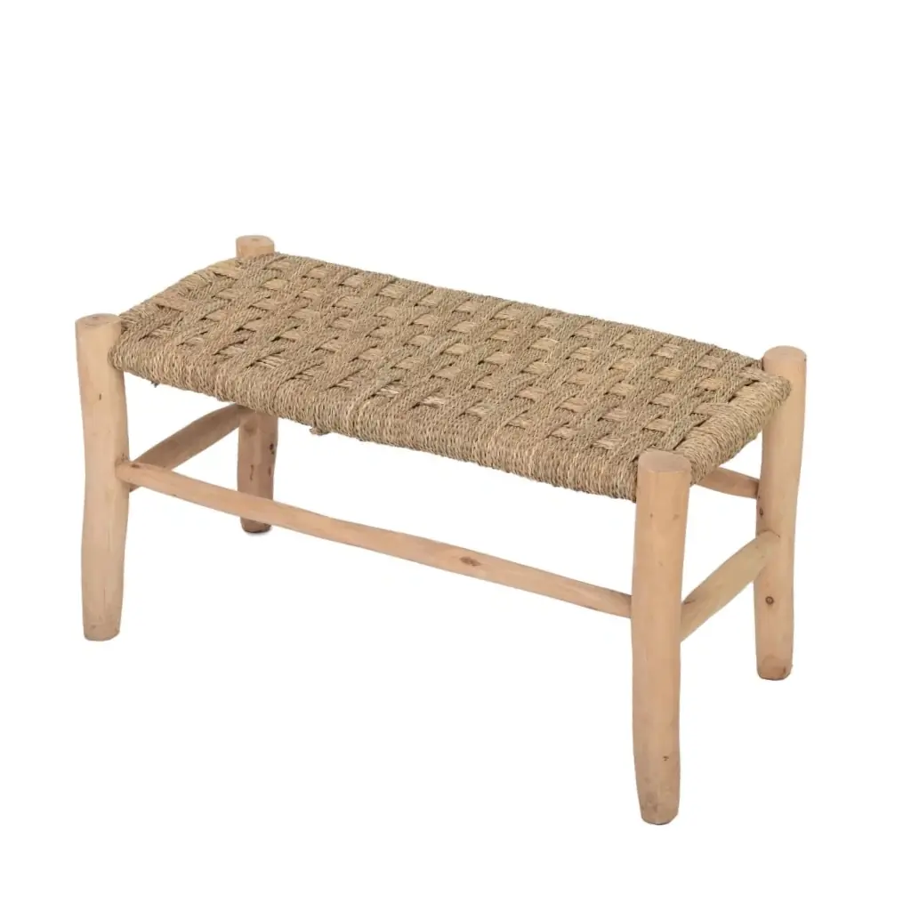 Grand banc en doum et structure en bois d'eucalyptus L85xl40xh40cm