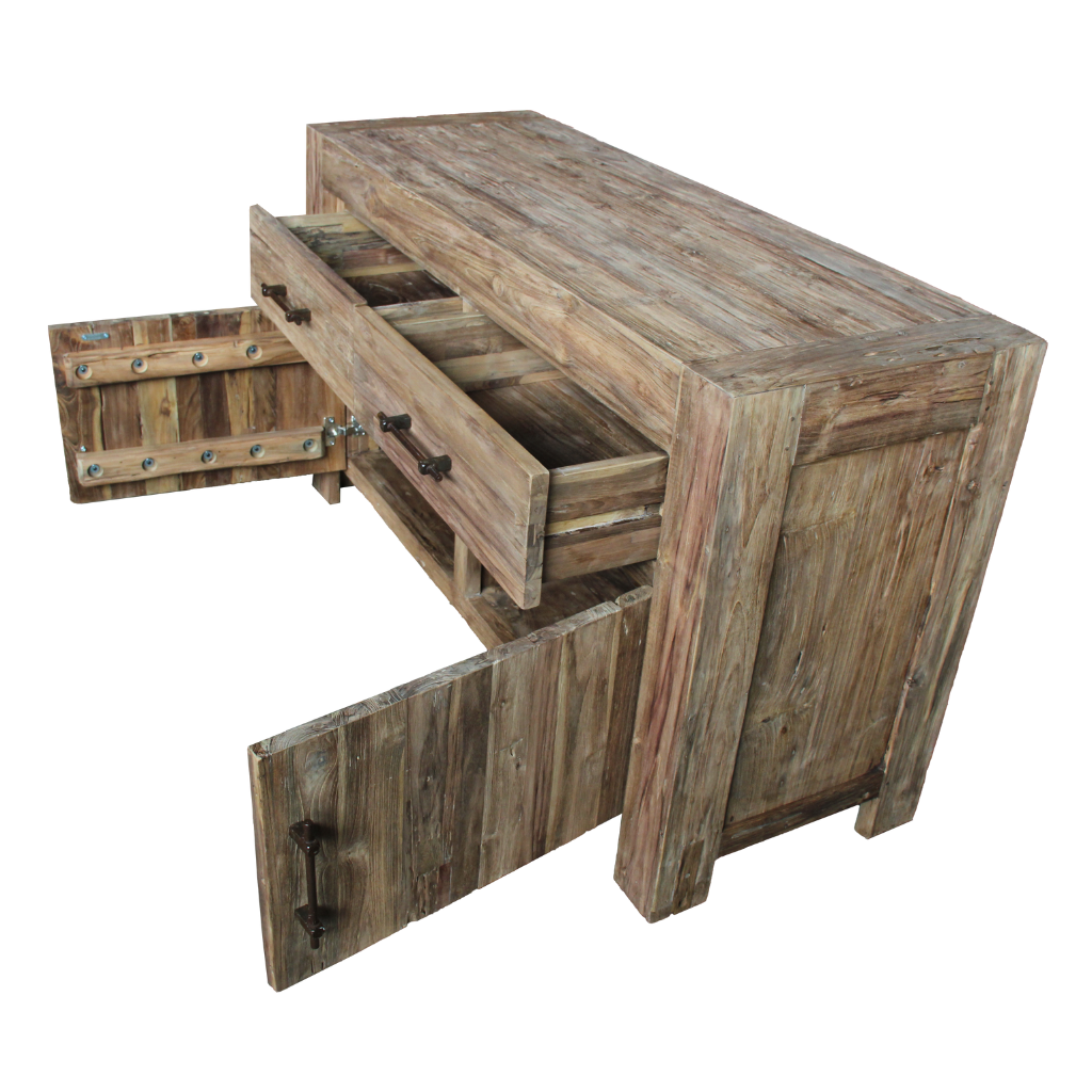 HECTOR - Meuble en teck recyclé 2 portes 140x50x80