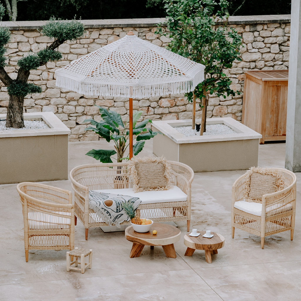 ILIOS - Banquette en rotin et pieds en teck L160xl60xh80cm