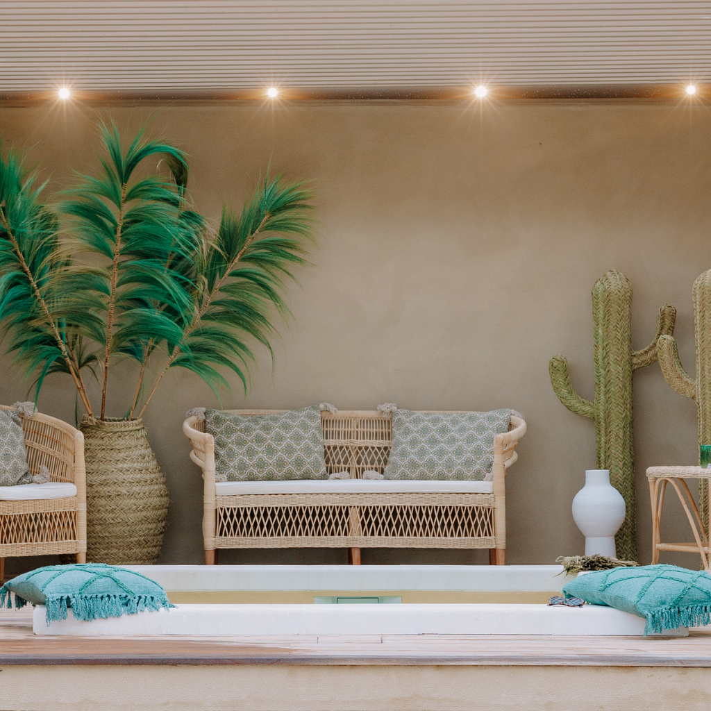 ILIOS - Banquette en rotin et pieds en teck L160xl60xh80cm