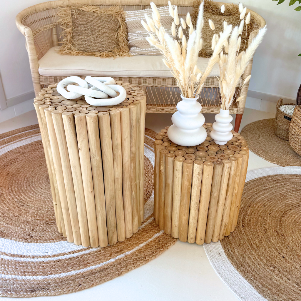 JATI - Guéridon en branche de teck D40 H60cm