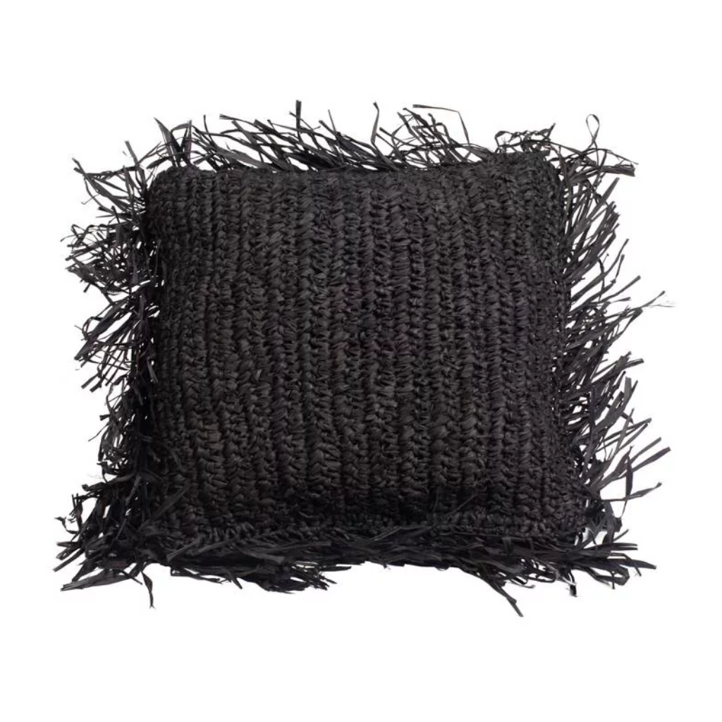 JORDI - Coussin en raphia tressé couleur noir L40xl40xh10cm