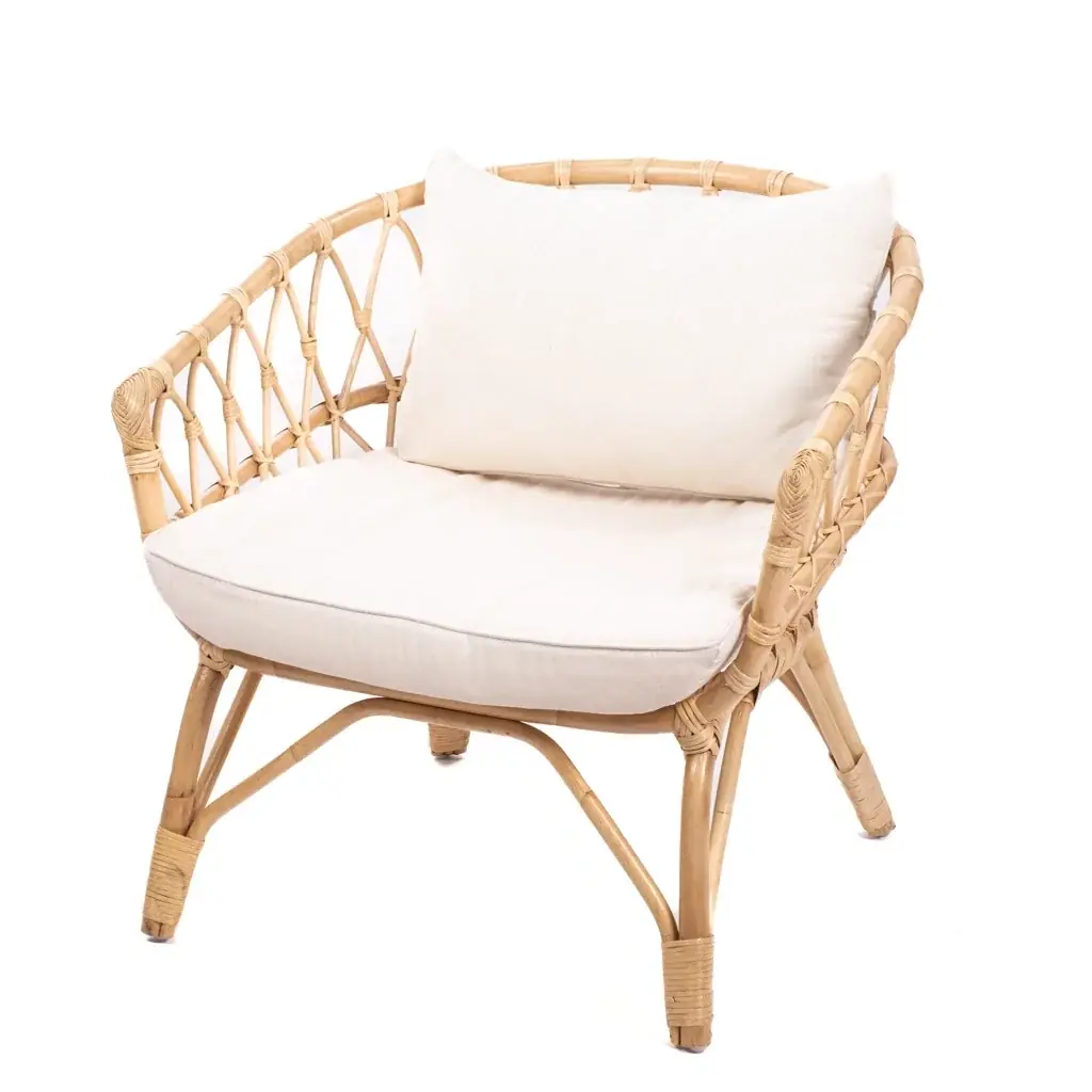 LESKY - Fauteuil en rotin avec coussin  L75cml77cm h80cm