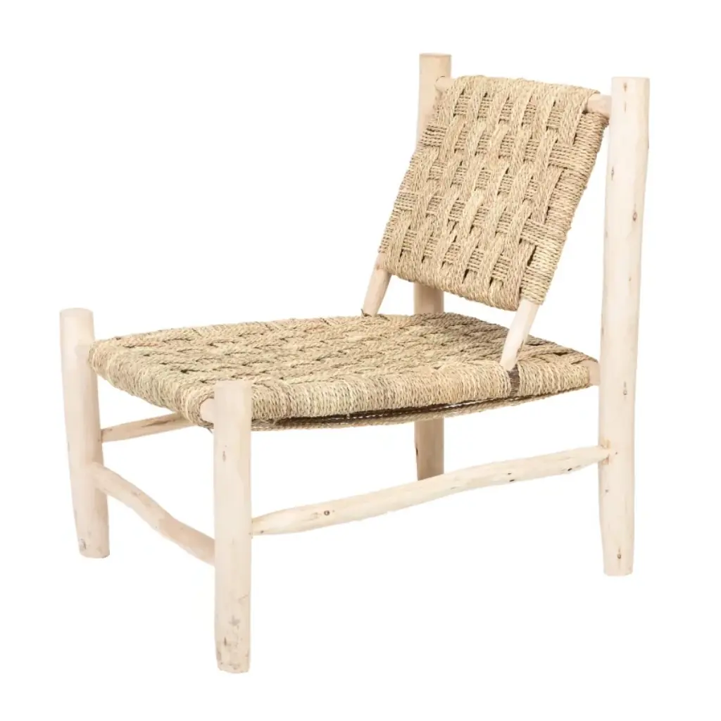 LODJO - Fauteuil tressé en doum et structure en bois d'eucalyptus L70xl58xh77cm