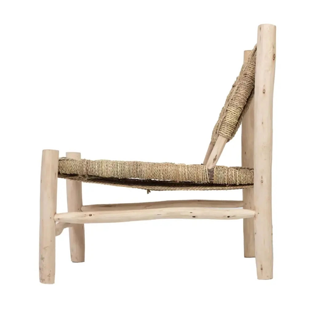 LODJO - Fauteuil tressé en doum et structure en bois d'eucalyptus L70xl58xh77cm